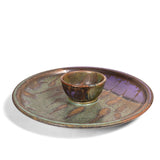Dock 6 Pottery Handmade Chip and Dip Platter and Bowl Set, Purple/Green
