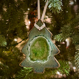 Dock 6 Pottery Pine Christmas Tree Ornament with Fused Glass, Jungle Green