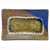 Dock 6 Pottery 10-inch Rectangular Tray with Fused Glass, Cobalt/Copper