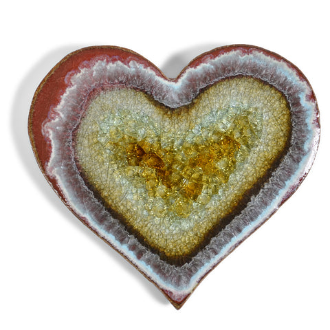 Dock 6 Pottery Heart Ceramic Tile Coaster with Fused Glass, Red