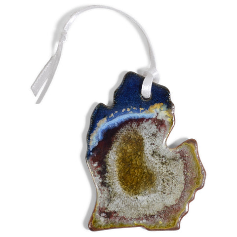 Dock 6 Pottery Lower Michigan Ornament with Fused Glass, Cobalt and Copper
