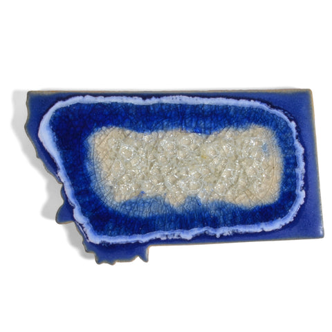 Dock 6 Pottery Montana State Coaster with Fused Glass, Blue