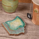 Dock 6 Pottery Ohio State Coaster with Fused Glass, Textured Turquoise