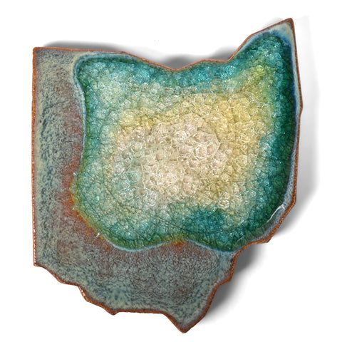 Dock 6 Pottery Ohio State Coaster with Fused Glass, Textured Turquoise