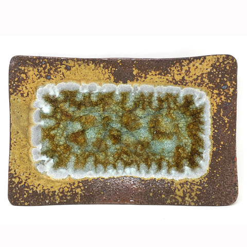 Dock 6 Pottery 10-inch Rectangular Tray with Fused Glass, Copper