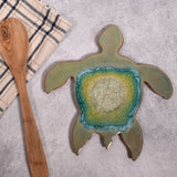 Dock 6 Pottery Sea Turtle Trivet with Fused Glass, Textured Turquoise