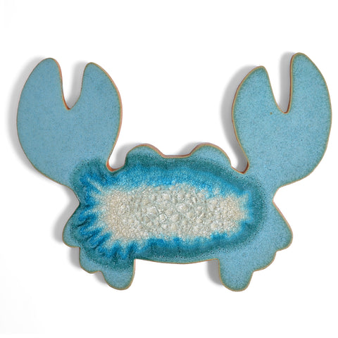Dock 6 Pottery Crab Trivet with Fused Glass, 12 x 9 inches, Turquoise