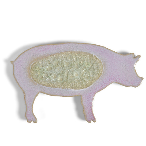 Dock 6 Pottery Pig Coaster with Fused Glass, Amethyst