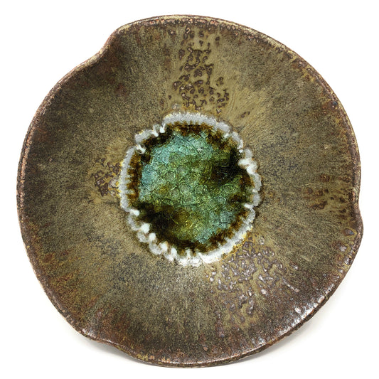 Dock 6 Pottery Pinched Rim Bowl with Fused Glass, Copper