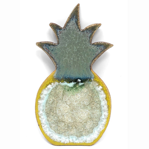Dock 6 Pottery Pineapple Magnet with Fused Glass, Green/Yellow