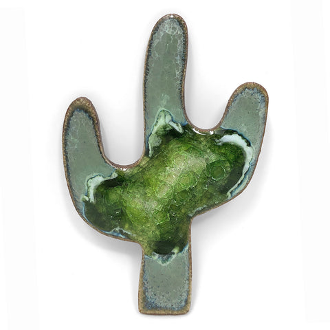 Dock 6 Pottery Saguaro Cactus Magnet with Fused Glass, Jungle Green