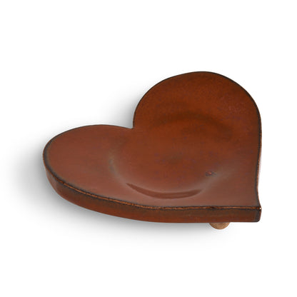 Dock 6 Pottery Heart-Shaped Handmade Spoon Rest / Ring Holder, Cinnamon Red