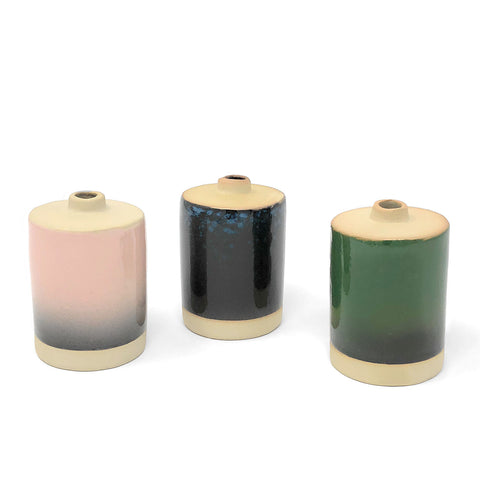 Reactive Glaze 3-1/4" Mini Ceramic Bud Vases, Assorted Set of 3