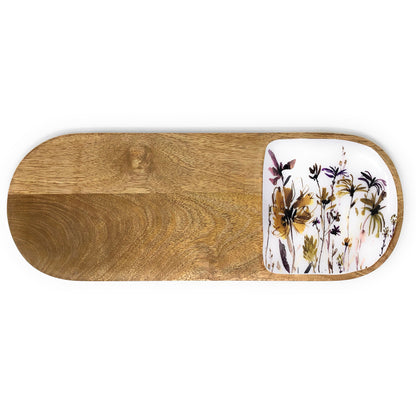 Watercolor Wildflowers Oval Wooden Serving Board