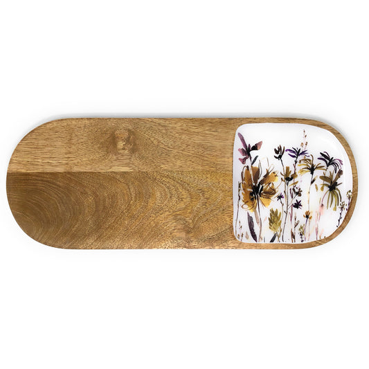 Watercolor Wildflowers Oval Wooden Serving Board