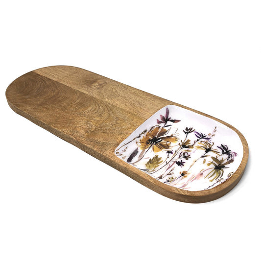 Watercolor Wildflowers Oval Wooden Serving Board