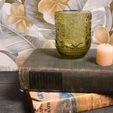 Floral Embossed 12-ounce Glass Tumbler/Votive Holder, Green