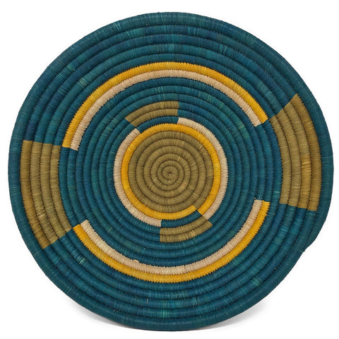 African Fair Trade Handwoven Raffia Basket, Medium, Blue/Multi