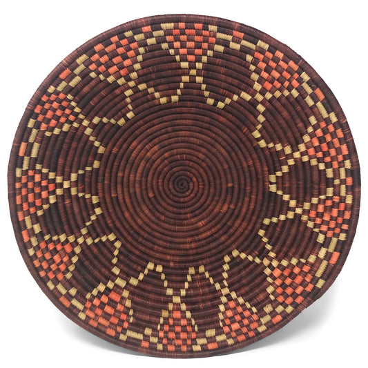 African Fair Trade Handwoven 16-inch Raffia Basket, Brownish Purple