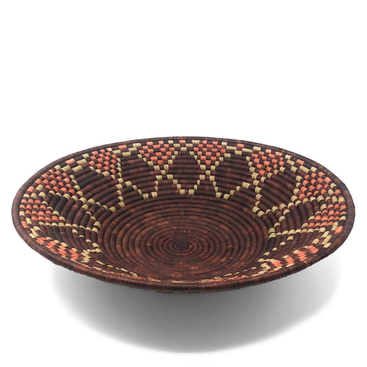African Fair Trade Handwoven 16-inch Raffia Basket, Brownish Purple