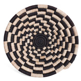 African Fair Trade Handwoven Raffia Basket for Wall or Table Display, Black/Ivory Check, X-Small