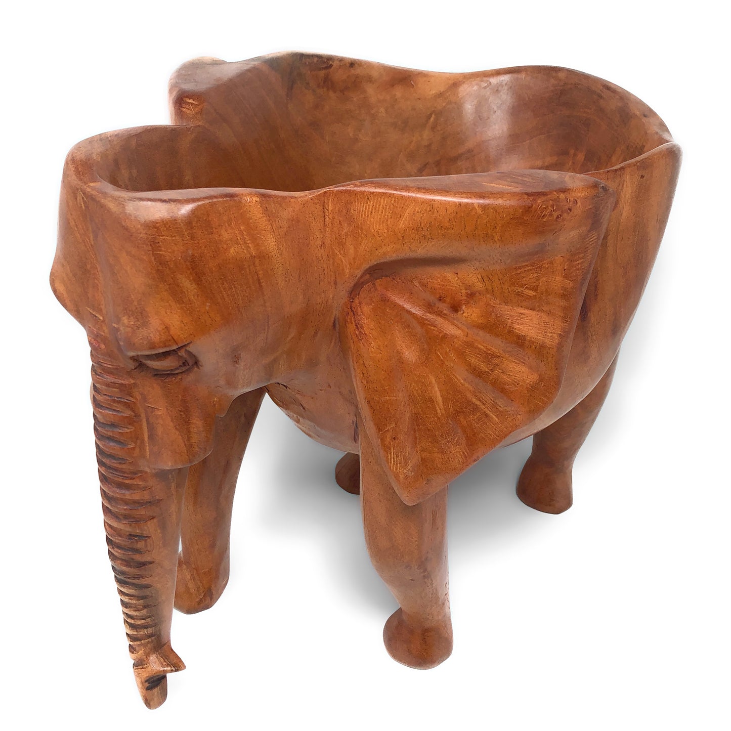 African Hand Carved Mahogany Standing Elephant Bowl from Ghana