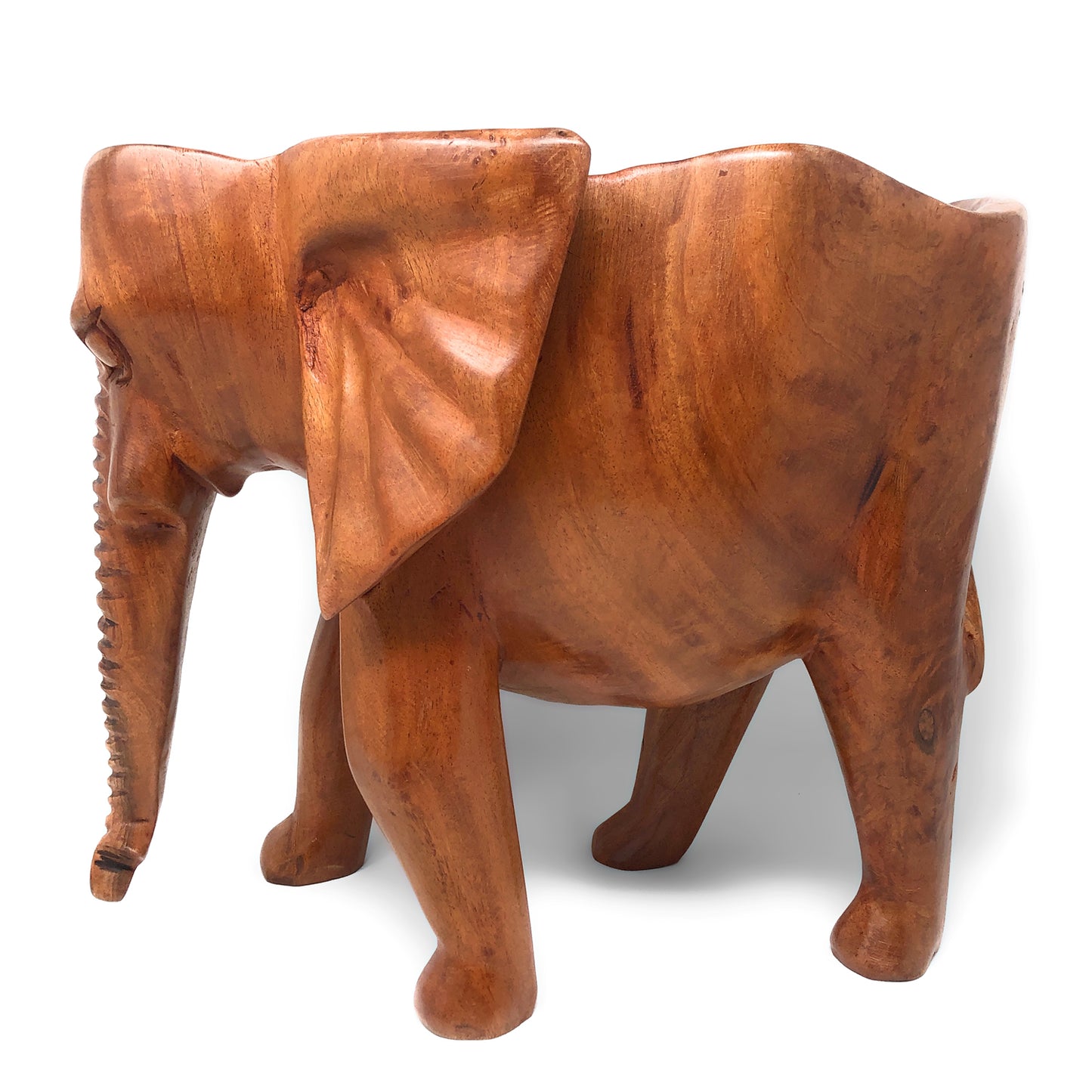 African Hand Carved Mahogany Standing Elephant Bowl from Ghana