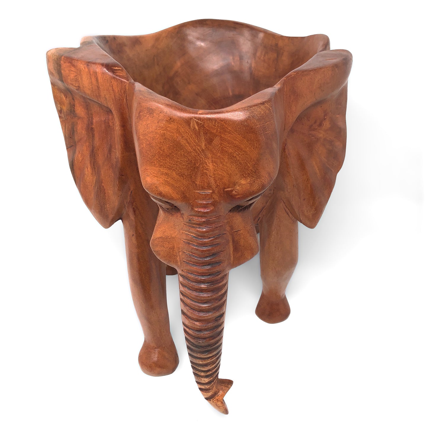 African Hand Carved Mahogany Standing Elephant Bowl from Ghana