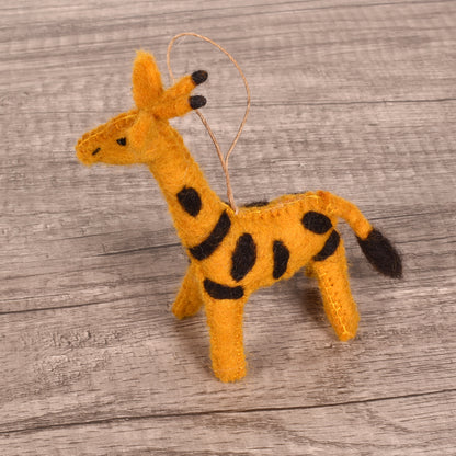 Fair Trade Hand Felted Wool Giraffe Ornament, Handmade in Nepal