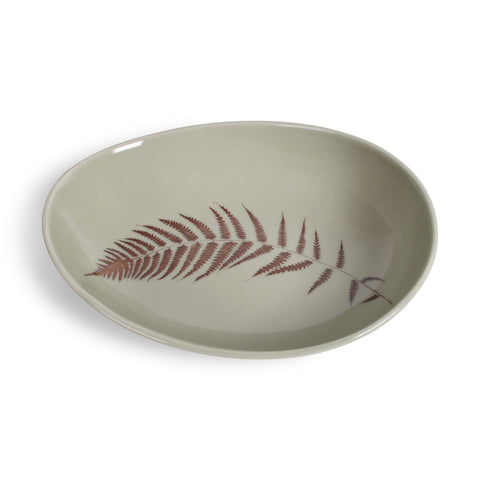 Gleena Handmade Porcelain Oval Serving Bowl, Fern Leaf, Sage