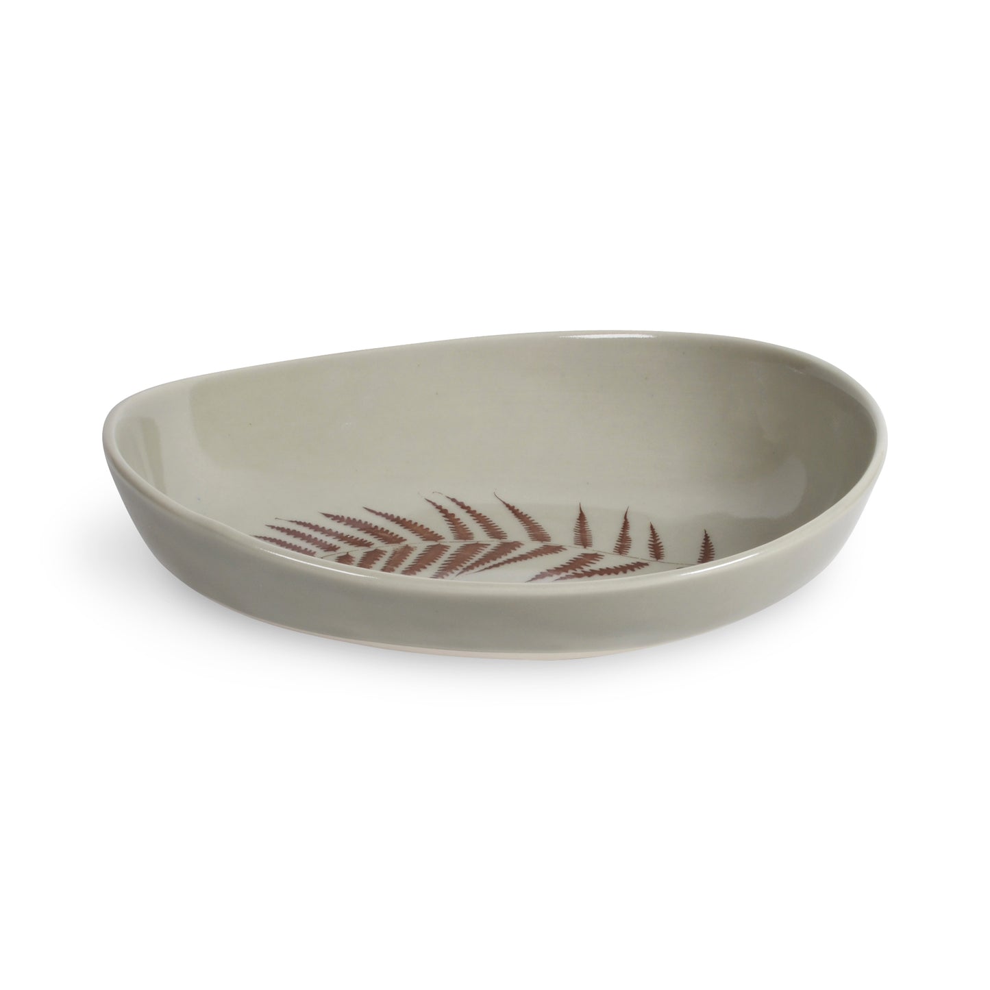Gleena Handmade Porcelain Oval Serving Bowl, Fern Leaf, Sage