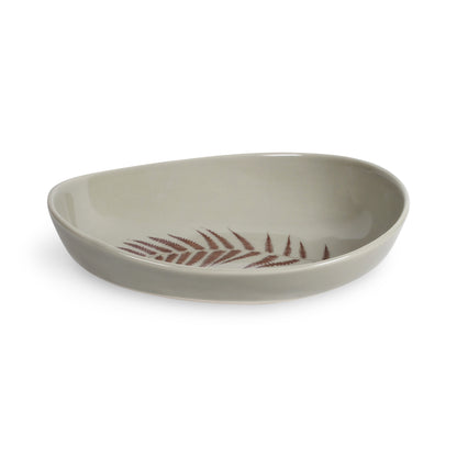 Gleena Handmade Porcelain Oval Serving Bowl, Fern Leaf, Sage