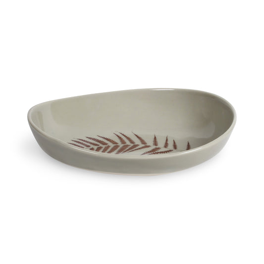 Gleena Handmade Porcelain Oval Serving Bowl, Fern Leaf, Sage