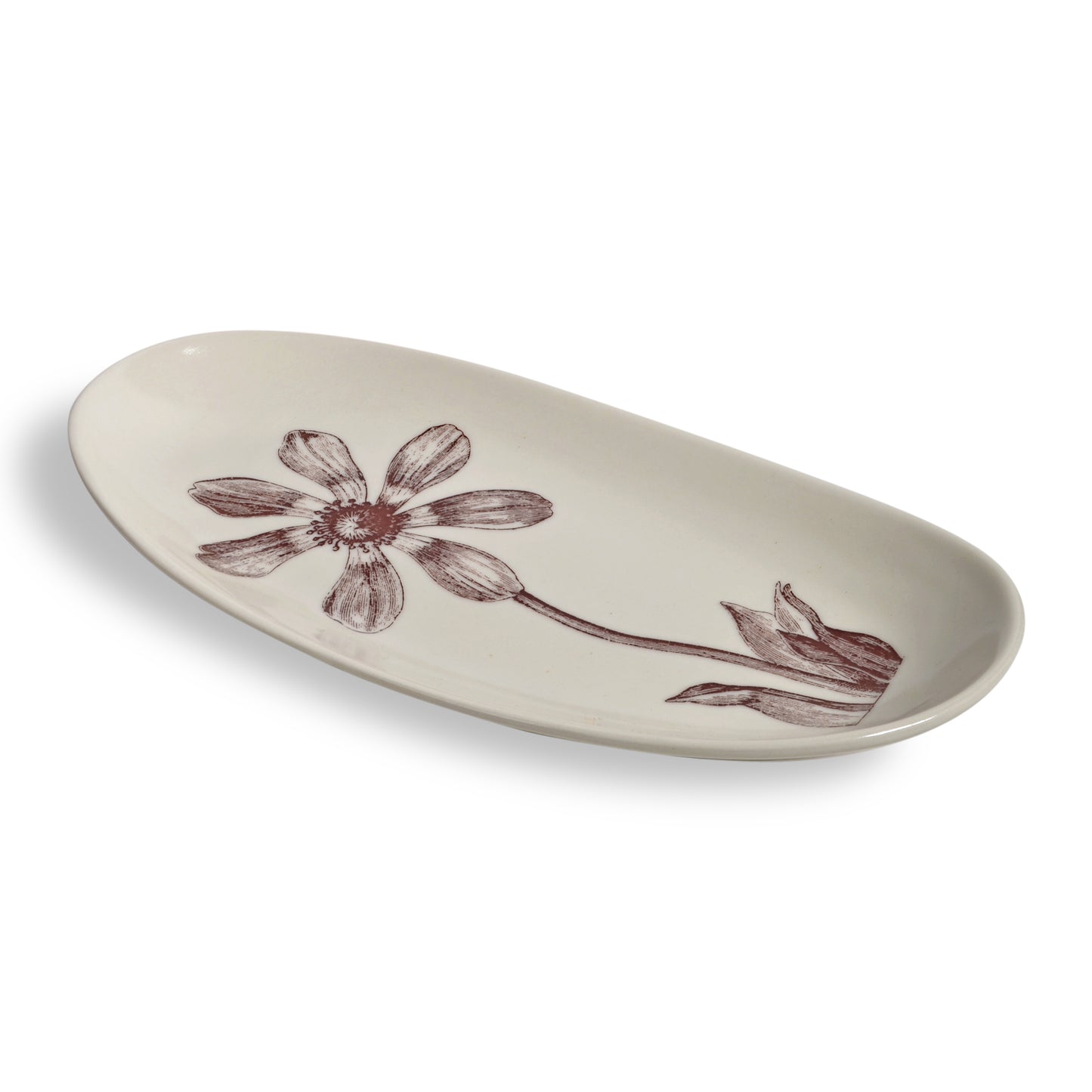 Gleena Handmade Porcelain Oval Tray, Cosmos, Ivory