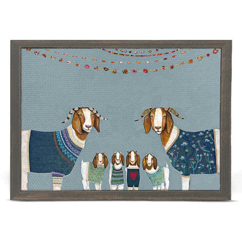Goats in Sweaters on Blue by Eli Halpin 5 x 7 Mini Framed Canvas