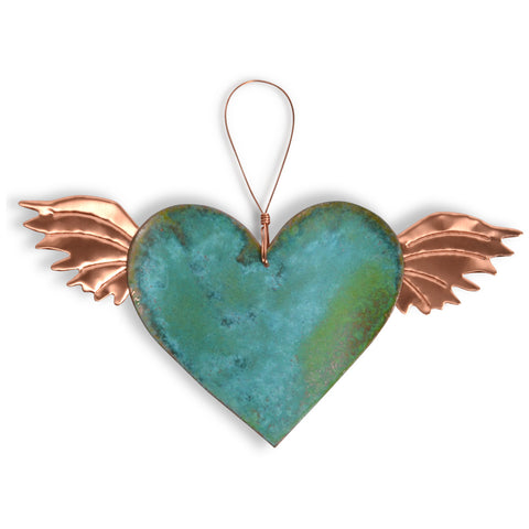 Dos Damas Designs Heart with Wings Copper Ornament