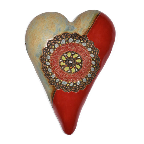 Laurie Pollpeter Eskenazi Cirque Medallion Ceramic Wall Heart in Red