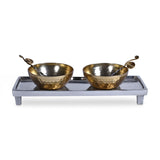 Hammered Metal 3-inch Condiment Bowls with Spoons and Cast Aluminum Tray, Gold/Silver