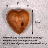 African Hand Carved Olive Wood Tiny Heart Bowls, Set of 2, Each One Unique