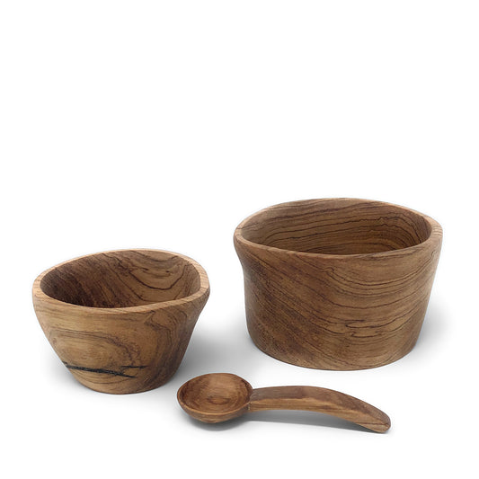 Rustic Kenyan Olive Wood Hand Carved Cream and Sugar Set