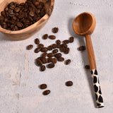 African Handmade Olive Wood Coffee Scoop with Painted Bone Handles in Random Patterns