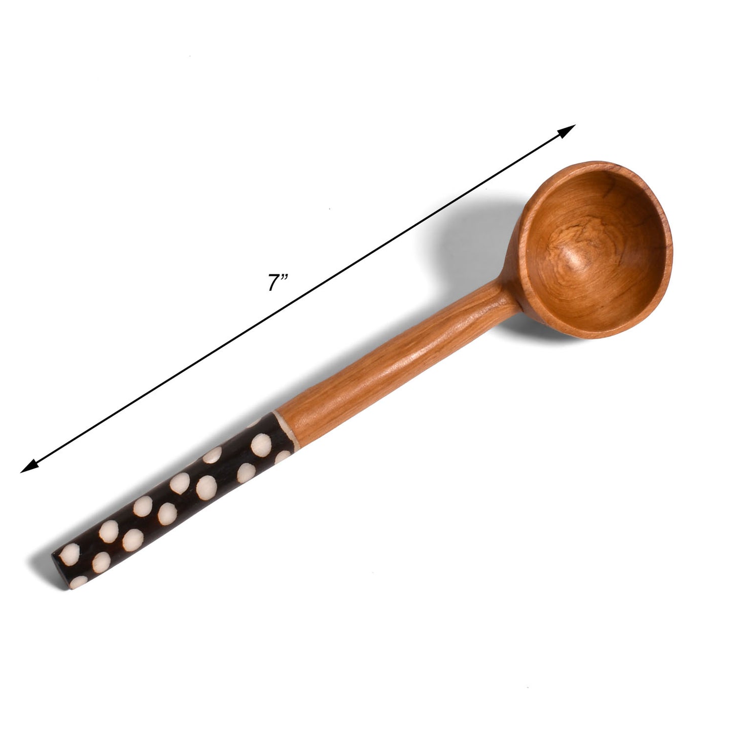 African Handmade Olive Wood Coffee Scoop with Painted Bone Handles in Random Patterns