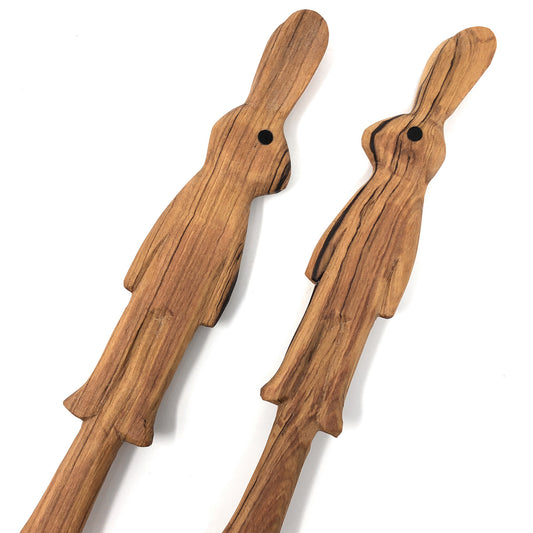 African Fair Trade Carved Mahogany Bunny Rabbit Salad Serving Set
