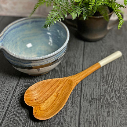 Wild Olive Wood Heart-Shaped Spoon with Natural Bone Handle, Handmade in Kenya, Each One Unique