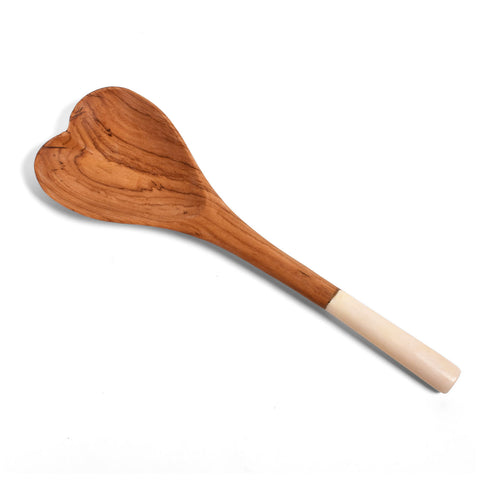 Wild Olive Wood Heart-Shaped Spoon with Natural Bone Handle, Handmade in Kenya, Each One Unique