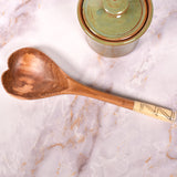 Kenyan Hand Carved Wild Olive Wood Heart-Shaped Spoon with Zig-Zag Bone Handle