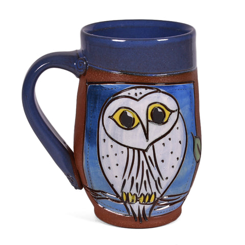 Jennifer Stas Pottery Snowy Owl 14-ounce Coffee Mug, Blue/Multi