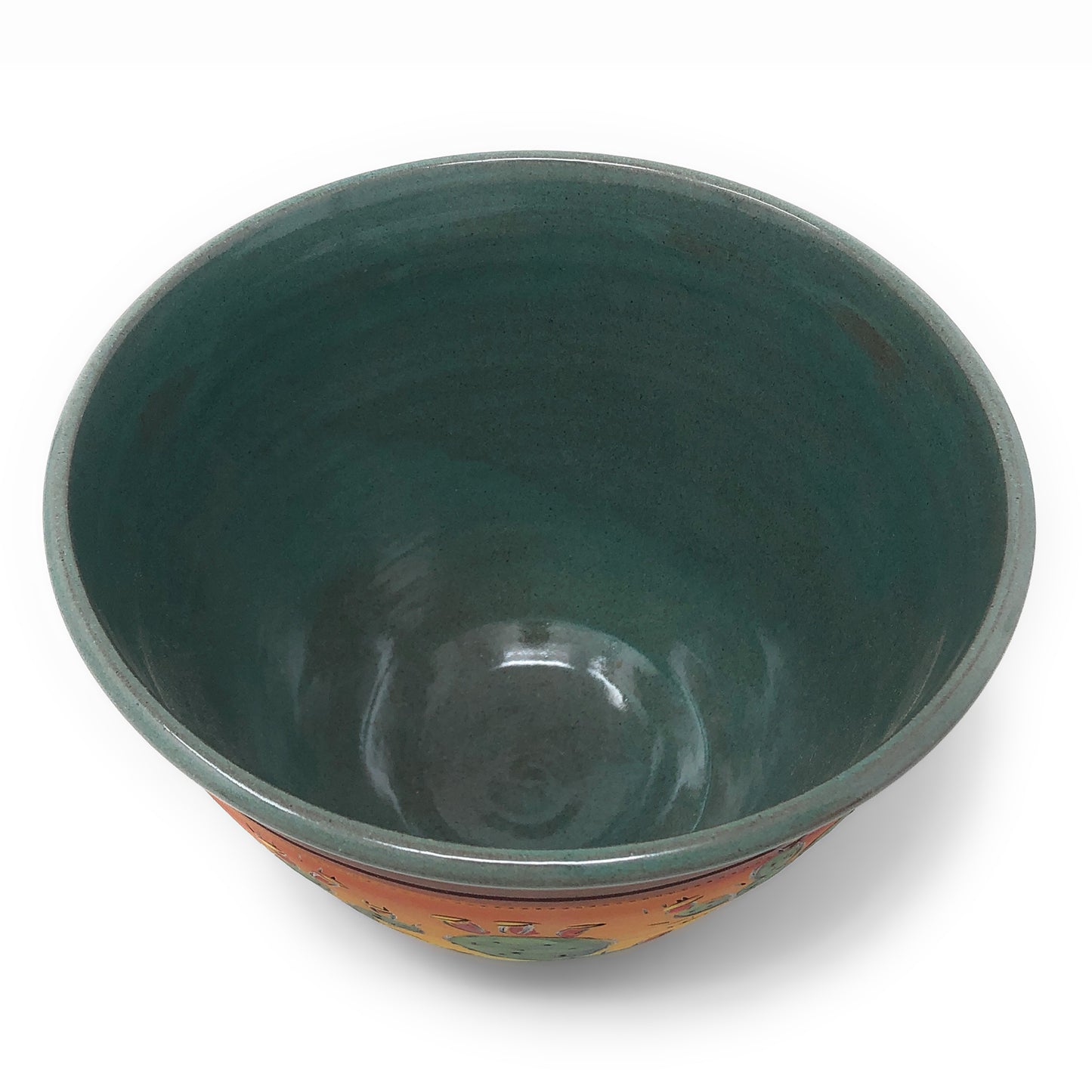 Jennifer Stas Pottery Prickly Pear Cactus 7-inch Round Bowl, Green/Multi