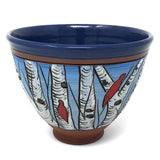 Jennifer Stas Pottery White Birch with Cardinals 7-inch Round Bowl, Blue/Multi