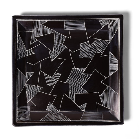 Dragonglass Pattern 5-inch Square Soapstone Tray, Handmade in Kenya, Black